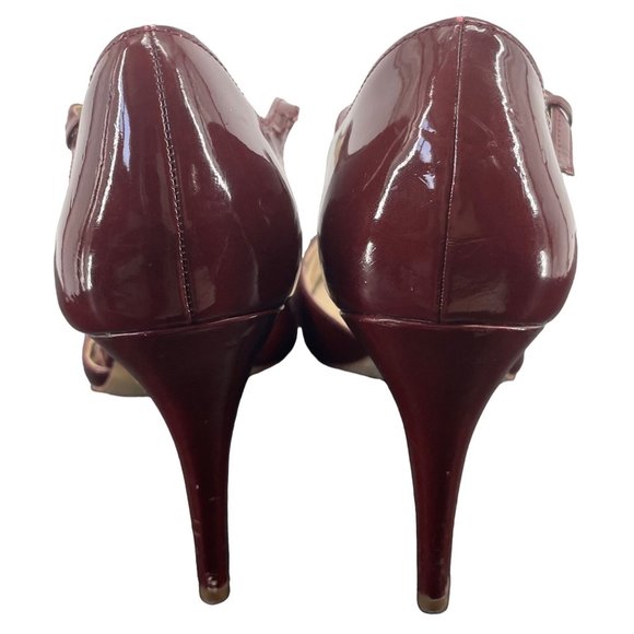 Zara Women's Size 9 Burgundy Patent Leather Open-Toe Sandals - Picture 3 of 4